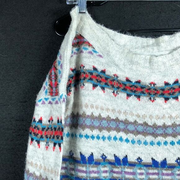 American Eagle Womens Sweater Multi Striped Boat Neck Knit Wool Blend Medium - Picture 2 of 11